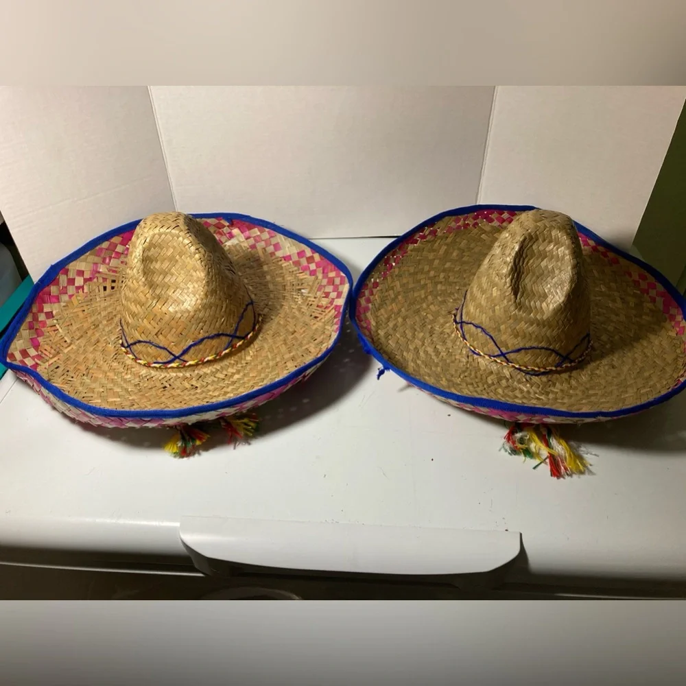 2 Sombrero Hats Costume Straw Adults. Used one time at a party